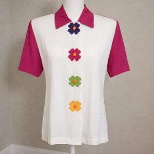 NWT Vintage VTG 80s Colorblock Button Down Boxy Fit Shoulder Pads Floral Blouse